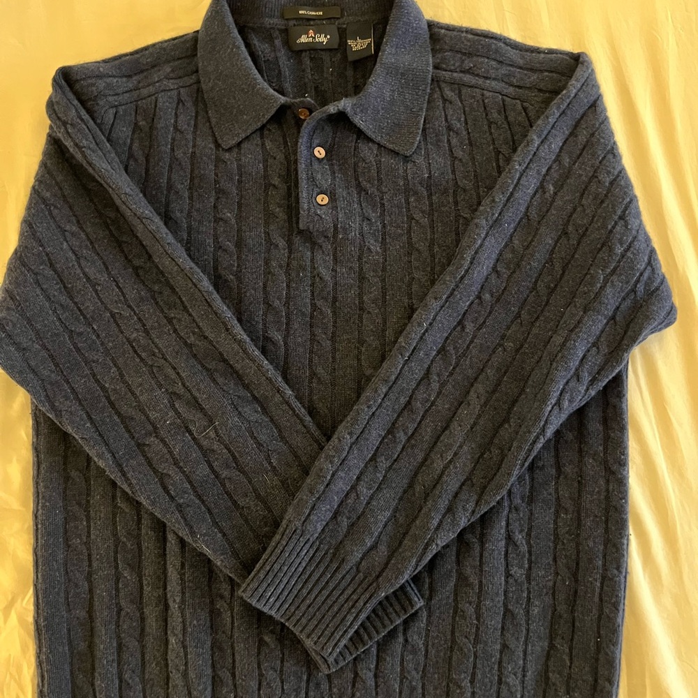 Allen Solly Men's Dark Blue Cable Knit Crewneck Sweater